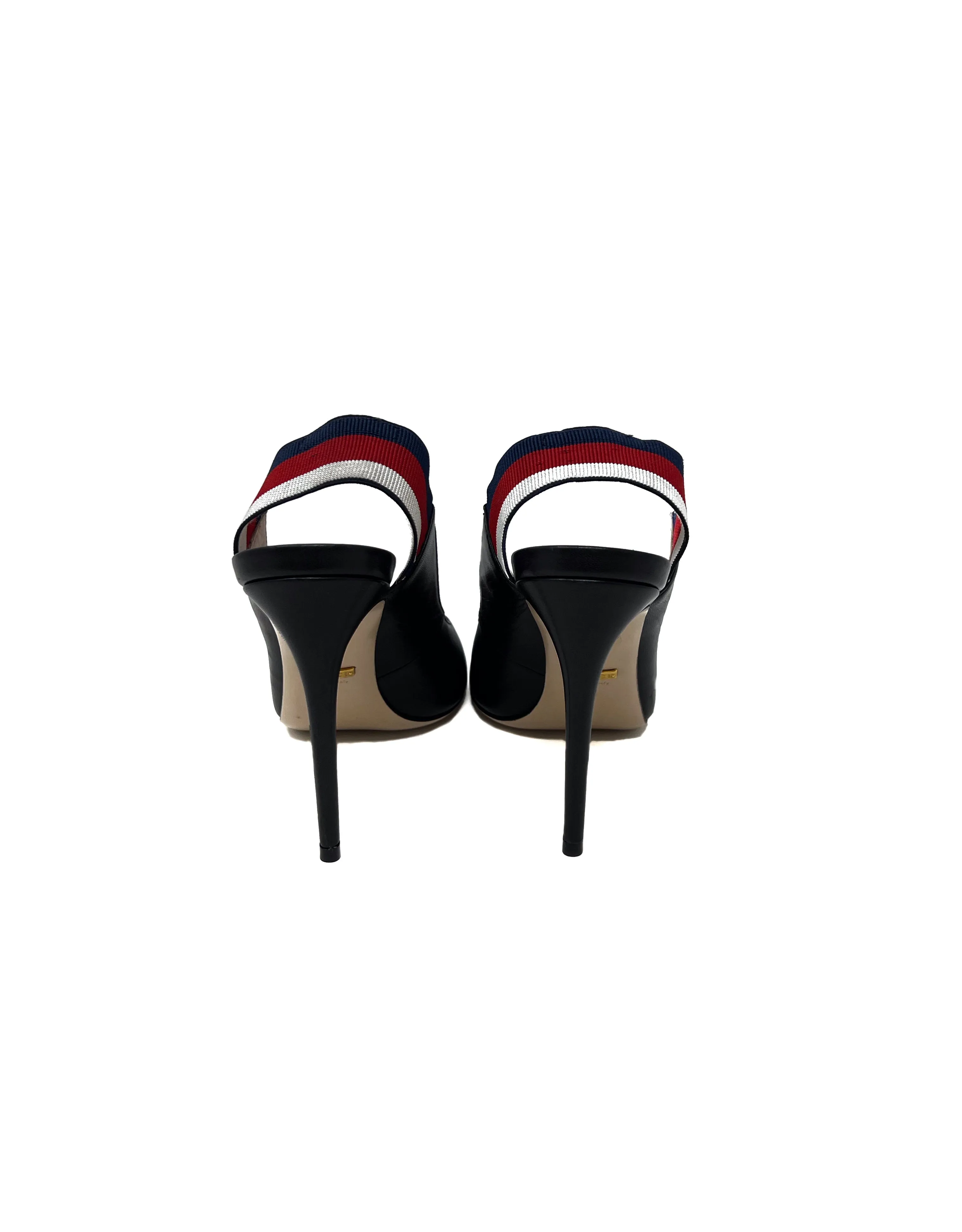 Gucci W Shoe Size 38 Leather Sylvie Web Stripe Slingback Pump