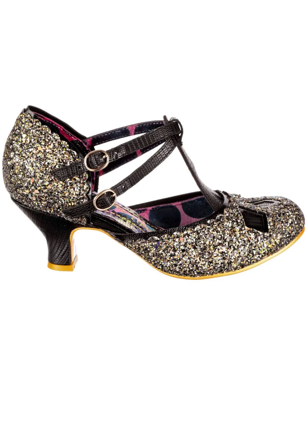 Irregular Choice Golden Age Glitter 20's Pumps Black Gold