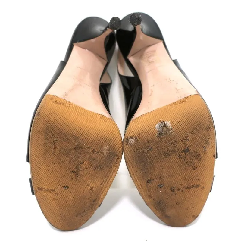 Miu Miu Slingback Sandals Black Patent Leather Size 38 Crisscross Open Toe Heels