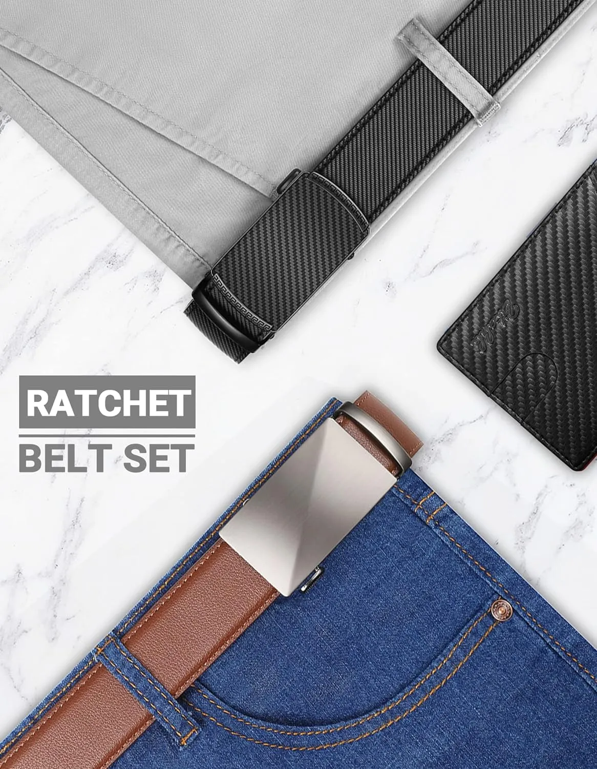 Ratchet Belt for Men 2 Packs 1 3/8 inch